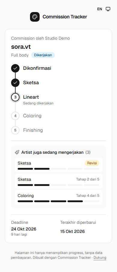 Halaman tracking client di HP